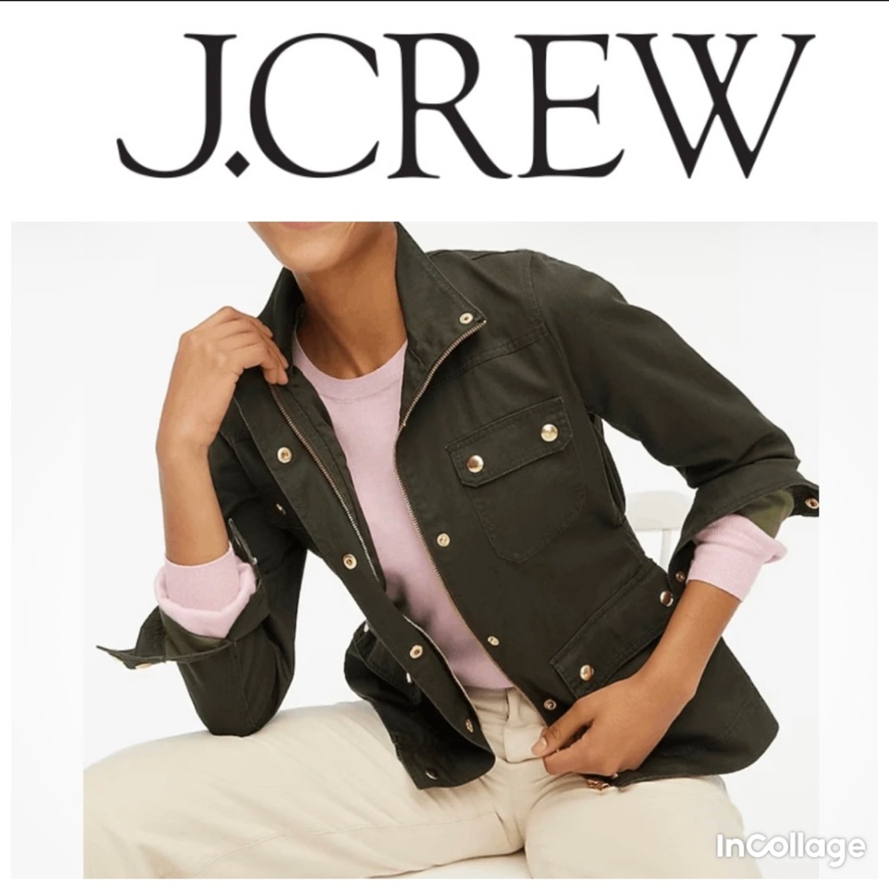 J. Crew Factory Olive Resin Coated Utility Jacket